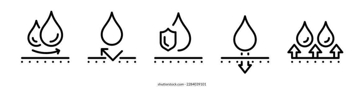 Water protection icon set. Water Proof icons. Collection of water resistant signs. EPS 10