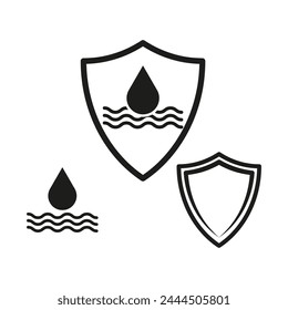 Water protection shield. Drop and waves emblem. Safety symbol. Monochrome simplicity. Vector illustration. EPS 10.