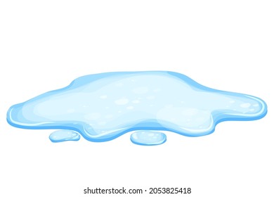 Water puddle in cartoon style isolated on white background. Spill, lake or liquid. Design element. Seasonal object.