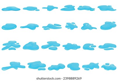 Water puddle icons set cartoon vector. Floor leak tears. Wash wet drop