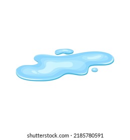 Water puddle, liquid cartoon style. Drop isolated on white background. Blue split, splash on floor. Vector illustration.