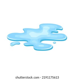 Water puddle, liquid cartoon style. Drop isolated on white background. Blue split, splash on floor. Vector illustration.