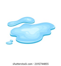 Water puddle, liquid cartoon style. Drop isolated on white background. Blue split, splash on floor. Vector illustration.