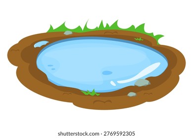 Water puddle on the soil vector isolated. Illustration of natural liquid on the ground. Small swamp. Outdoor scenery.