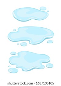 Water puddle set. Liquid, vector cartoon style isolated illustration.