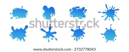 Water puddle splash frame, liquid shape with drops, abstract blob. Uneven wavy border edge set, paint, puddle, stain, rounded blot with splashes droplets.