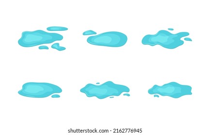 Water Puddle Vector Icon, Drop And Spill Liquid, Blue Splash, Wet Floor, Tear Drip Isolated On White Background. Cartoon Illustration