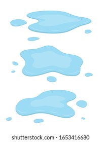 Water puddles. Isolated on white background. Cartoon style vector Illustration.