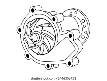 Water pump car parts outline on white background vector