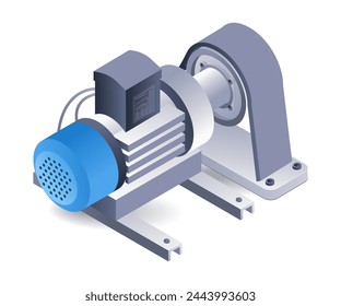 Water pump dynamo engine system isometric 3d illustration