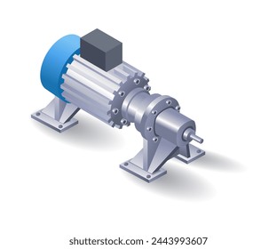 Water pump dynamo system flat isometric 3d illustration