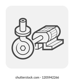 Water pump icon or centrifugal pump. Including with pipe and powered by electric motor. For industrial, water supply infrastructure, wastewater treatment, water cooling, irrigation and plumbing etc.