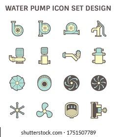 Water Pump Icon. Centrifugal, Well, Screw, Diaphragm, Reciprocating Including With Turbine, Propeller, Pressure Tank. For Water Supply Infrastructure, Wastewater Treatment, Irrigation, Filtration Etc.