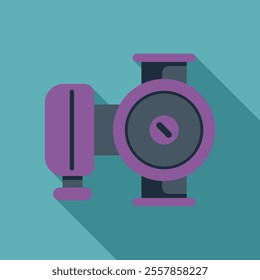 Water pump icon in flat style with long shadow, isolated on turquoise background