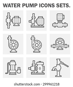 Water pump icon i.e. centrifugal, rotary, submersible and well pump. 