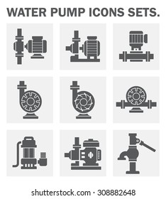 Water pump icon i.e. centrifugal, rotary, submersible and well pump. 