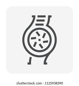 Water pump and propeller or turbine inside section view vector icon. Device for control water in industrial, water supply infrastructure, wastewater treatment, water cooling, irrigation and plumbing.
