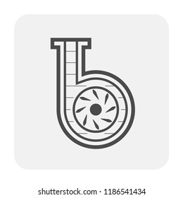 Water pump and propeller or turbine inside section view vector icon. Device for control water in industrial, water supply infrastructure, wastewater treatment, water cooling, irrigation and plumbing.