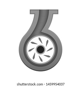Water pump and propeller or turbine inside section view vector icon. Device for control water in industrial, water supply infrastructure, wastewater treatment, water cooling, irrigation and plumbing.