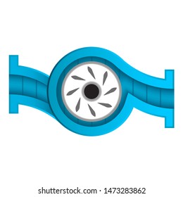 Water pump and propeller or turbine inside section view vector icon. Device for control water in industrial, water supply infrastructure, wastewater treatment, water cooling, irrigation and plumbing.