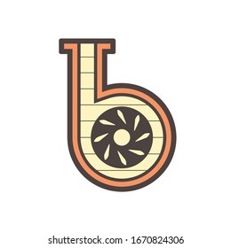 Water pump and propeller or turbine inside section view vector icon. Device for control water in industrial, water supply infrastructure, wastewater treatment, water cooling, irrigation and plumbing.