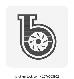 Water pump and propeller or turbine inside section view vector icon. Device for distribution or transport water in water supply infrastructure, wastewater treatment, irrigation and plumbing.