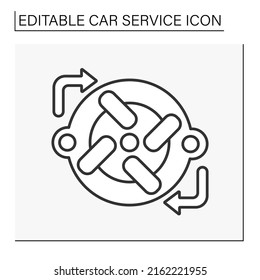  Water pump replacement line icon. Change pump for raising or circulating water inside vehicle engine.Car service concept. Isolated vector illustration. Editable stroke