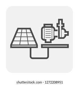 Water pump station and solar energy vector icon. Machine with system technology for agricultural farm. Consist of photovoltaic cell in panel to generate electrical power by light for electric motor.