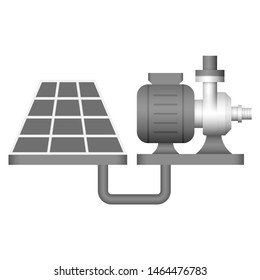 Water pump station and solar energy vector icon. Machine with system technology for agricultural farm. Consist of photovoltaic cell in panel to generate electrical power by light for electric motor.