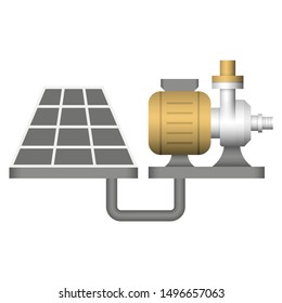Water pump station and solar energy vector icon. Machine with system technology for agricultural farm. Consist of photovoltaic cell in panel to generate electrical power by light for electric motor.