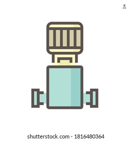 Icono vectorial de la bomba de agua o bomba vertical. Con motor eléctrico o motor. Para la industria, la infraestructura de abastecimiento de agua, el tratamiento de aguas residuales, la refrigeración de agua, el riego y la fontanería. 