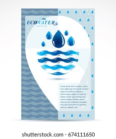 Water purification business promotion idea, brochure head page. Fresh mineral water design, sea wave splash.