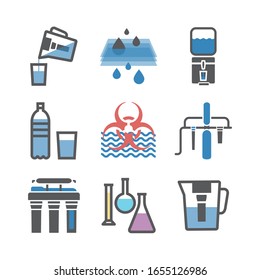 Water purification flat icons, filters sign. Vector signs for web graphics.