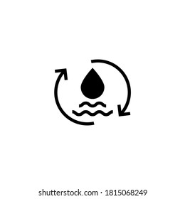 Icono de purificación de agua en glifo plano negro, estilo relleno aislado en fondo blanco