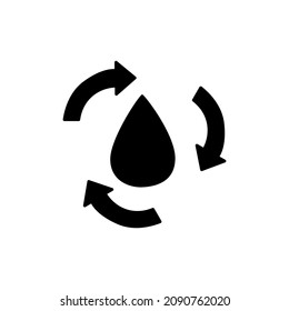 Icono de purificación de agua en glifo plano negro, estilo relleno aislado en fondo blanco