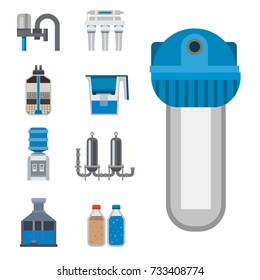 Water purification icon faucet fresh recycle pump astewater treatment collection vector illustration.