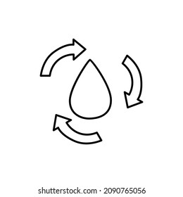 Icono de purificación de agua con estilo de línea negra plana, aislado en fondo blanco