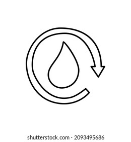 Icono de purificación de agua con estilo de línea negra plana, aislado en fondo blanco