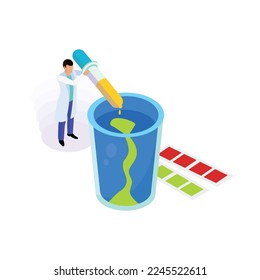 Water purification isometric icon with laboratory worker performing tests 3d vector illustration