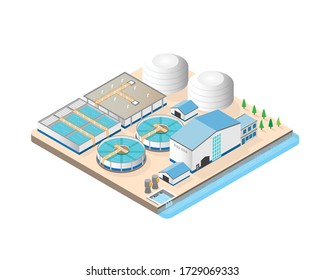 water purification plants in isometric graphic