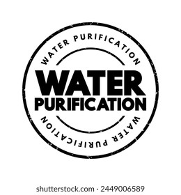 Water Purification - process of removing contaminants, impurities, and undesirable substances from water to make it suitable for specific uses, text concept stamp