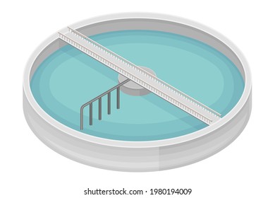Water Purification Process with Sedimentation in Reservoir or Basin Isometric Vector Illustration