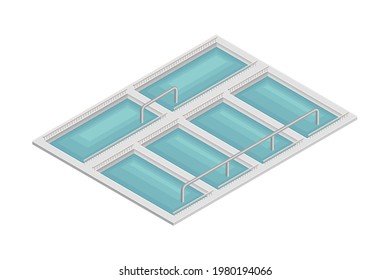 Water Purification Process with Sedimentation in Reservoir or Basin Isometric Vector Illustration