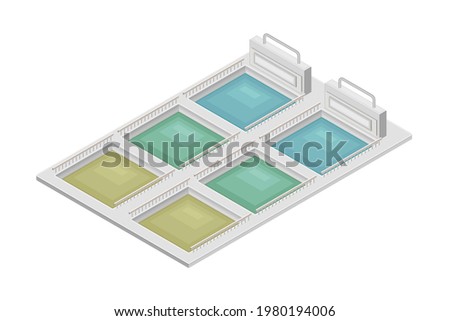Water Purification Process with Sedimentation in Reservoir or Basin Isometric Vector Illustration
