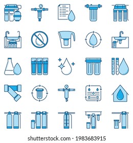 Water Purification or Treatment and Filters blue concept vector icons or logo elements
