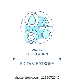 Water purification turquoise concept icon. Processing of sources. Aqua treatment abstract idea thin line illustration. Isolated outline drawing. Editable stroke. Arial, Myriad Pro-Bold fonts used