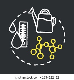 Water quality chalk RGB color concept icon. Rainwater or melted snow. Home gardening. Watering houseplants idea. Vector isolated chalkboard illustration on black background