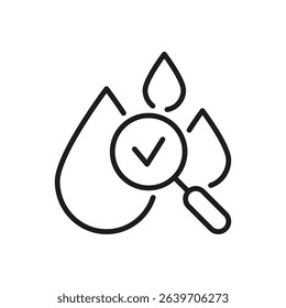 Water Quality Check Line Icon. Water Purity Testing And Safety Assurance Outline Symbol. Environmental Monitoring And Health Protection. Editable Stroke. Isolated Vector Illustration.