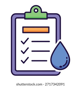 Wasserqualitäts-Checkliste mit Wassertropfen-Symbol für Umweltbericht und Planung
