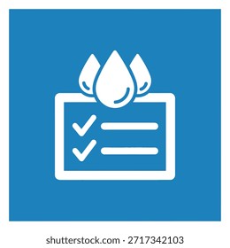 Icono de la lista de control de calidad del agua sobre fondo azul para soluciones ambientales